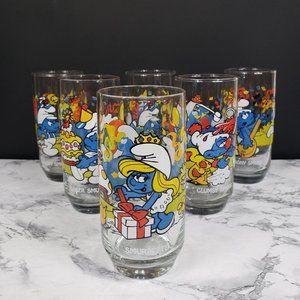 Smurf Glasses Six Libbey 1983 Vintage